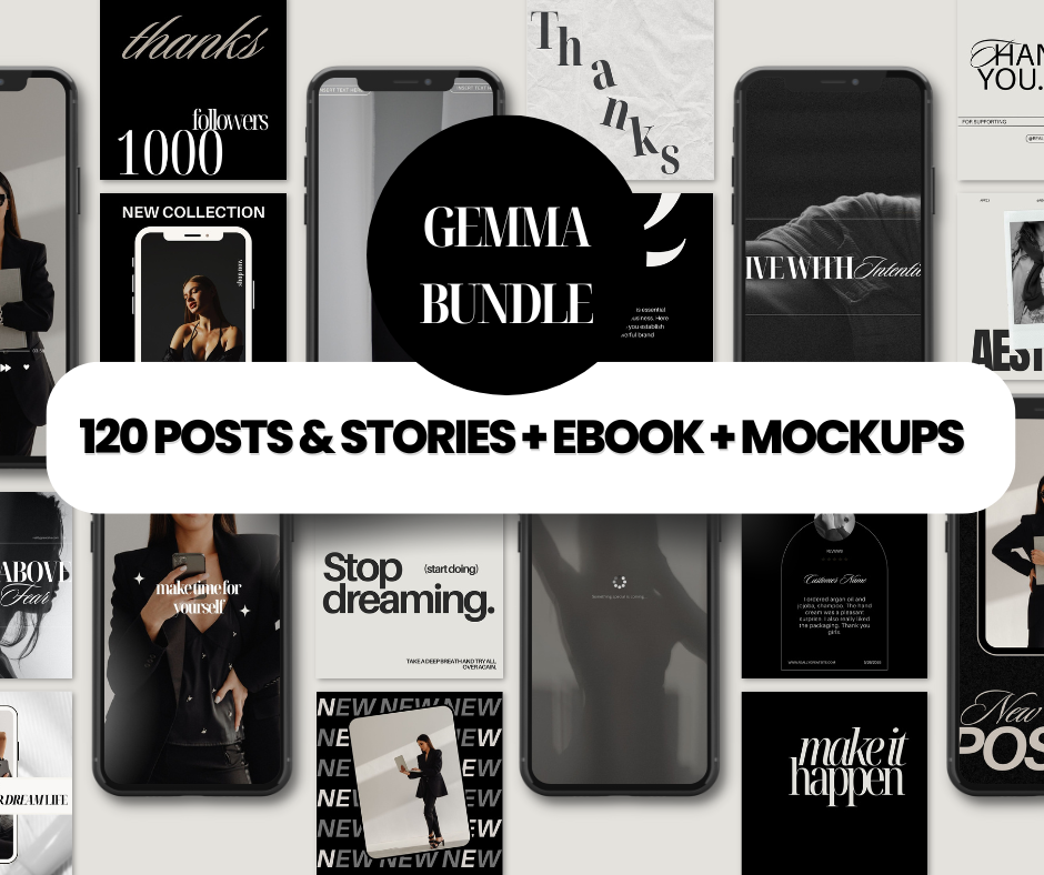 GEMMA Bundle - 120 POSTS & STORIES + BUSINESS PLAN EBOOK + MOCKUPS